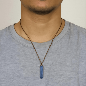 Natural Lapis Lazuli Crystal Pendant Necklace with Adjustable <b>Rope</b> <b>Chain</b> for Men - Product Image 1