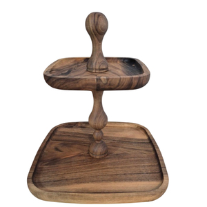 Support à gâteau octogonal en bois de luxe à 2 niveaux, plateau de service en bois naturel pour mariages et anniversaires, présentoir à cupcakes et desserts - Product Image 5