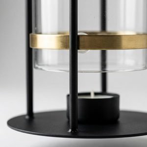 Handmade 28 cm Matte Black Iron Glass Candle Lantern Brass Floating <b>Gap</b> Meridian Float Hurricane for Home Decor Hotel Embossed - Product Image 4