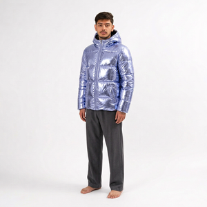 Chaqueta Acolchada con Capucha para Hombre, Color Azul Claro, Transpirable, Resistente al Viento, Relleno de Poliéster, Cierre Frontal con Cremallera, Corte Regular, 220g - Product Image 2