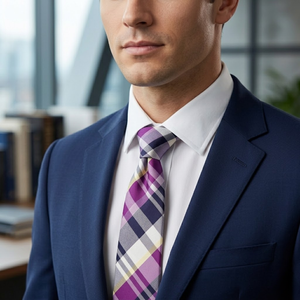 เนคไทลายสก็อตสีม่วงทำจากโพลีเอสเตอร์ |   เนคไททอแบบพรีเมียม เครื่องประดับทางการที่หรูหรา |   ของขวัญงานแต่งงานสำหรับธุรกิจ ดีไซน์คลาสสิกมีสไตล์ - Product Image 4