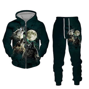 High Quality 100% Polyester Custom Men Hooded Casual Sublimation Tracksuit Digital Print Two Piece Set OEM Service - Product Image 5
