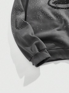 Sudadera con Capucha Unisex con Pedrería, Diseño de Mono de Dibujos Animados, Estilo Urbano Holgado, de Forro Polar Gris, para Otoño - Product Image 6