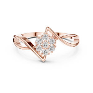 Anillo de Compromiso y Boda con Diamantes de Corte Redondo en Racimo Floral Color Oro Rosa para Mujer - Product Image 1