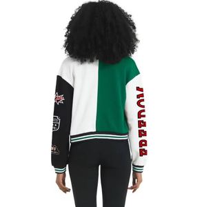 Custom Printed Knitted Breathable Women's Melton Wool Varsity <b>Jacket</b> with <b>Leather</b> Sleeve-Wholesale - Product Image 4