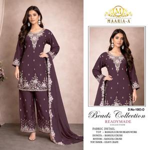 Women Purple Salwar Kameez With <b>Beads</b> Work Rangoli Crush Fabric Loose Fit Buy <b>Direct</b> From Supplier - Product Image 1