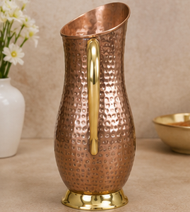 Jarra de Cobre Martillado con Asa de Latón, Estilo Vintage, para Bebidas, Ayurvédica, Saludable, Intrincadamente Trabillada, Vajilla de Cobre - Product Image 5