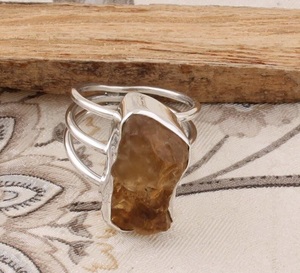 925 Sterling Silver <b>Raw</b> Citrine Gemstone Ring Handmade Bold Statement Ring Natural <b>Crystal</b> Jewelry for Women - Product Image 1