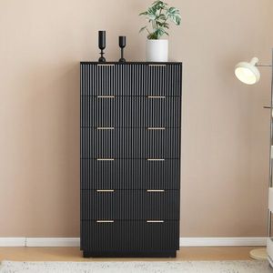 Comò Nero in Pannello a Densità Media (PDM) con Motivo Ondulato, 72x41x114 cm, Sei Livelli, Sette Cassetti - Product Image 1
