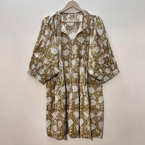 Vestido Casual Midi para Mujer, Tejido 100% Algodón, Liso, Manga Corta, Cintura Imperio, Estilo Babydoll, Cuello en V, Holgado, Funcional - Product Image 1