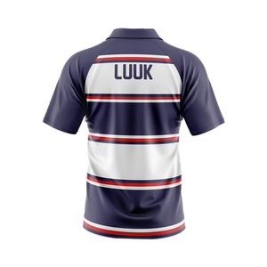 เสื้อโปโลแขนสั้นลายทางผู้ชาย แห้งเร็ว ผ้าถักโพลีเอสเตอร์ ดีไซน์ลำลอง พิมพ์ลายโลโก้ด้านหน้าด้วยเทคนิคฮีททรานเฟอร์ - Product Image 3