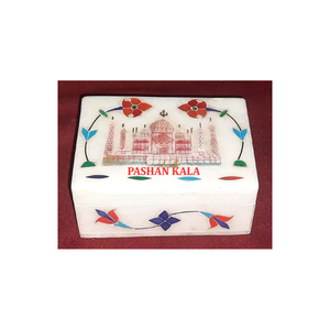 Handmade Beautiful Marble Box Glossy White Mother of Pearl Inlaid Jewelry <b>Boxes</b> <b>Storage</b> for Home Decor Round Shape Made in India - Product Image 2