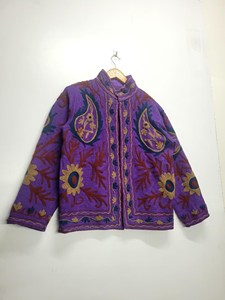 Purple Velvet Quilted Breathable Eco-Friendly Floral Embroidered Jacket - Product Image 4