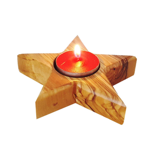 Porte-bougie en bois artisanal en forme d'étoile pour décoration de Noël, bougeoir en bois naturel écologique pour mariage - Product Image 3