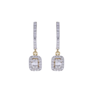 Pendientes de Oro Amarillo de 14K con Baño de Rodio, Elegantes y Lujosos, con Corte Brillante Redondo Simétrico, con Diamantes Naturales para Mujer - Product Image 1