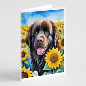 Whimsical Newfoundland in Sunflowers A7 Tamaño 5x7 Tarjetas de notas en blanco Paquete de 8 con sobres Tarjetas de felicitación de nuevo diseño - Product Image 1