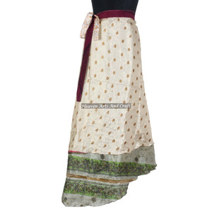Falda Envolvente de Seda Reversible India, Estilo Rajasthani, Vintage, para Playa, Venta al por Mayor - Product Image 4