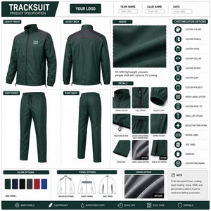 Chándal Deportivo para Hombre, Color Verde Oscuro, Chaqueta con Cierre Completo, Bolsillos Laterales, Pantalones con Cordón, Diseño Deportivo Ligero, Resistente al Viento, de Poliéster - Product Image 4
