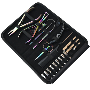 All in One Rainbow Hair Extension Tool <b>Set</b> with Flat <b>Crimping</b> Plier Bead Remover Tool Hook Loop Tool Mini Scissor & Tail Comb - Product Image 1