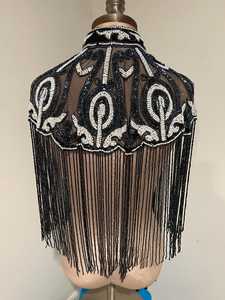 Capa Negra con Flecos Largos, Decoración de Cuentas Doradas y Cristales, Tela de Organza Transpirable para Mujer, Top Corto Tipo Chal para Dama, Gran Venta - Product Image 6