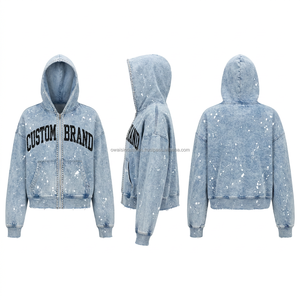 Sudadera con capucha unisex personalizada de marca, estilo vintage, con cremallera, lavado ácido, oversize, corta, estilo streetwear, con estampado de letras - Product Image 4