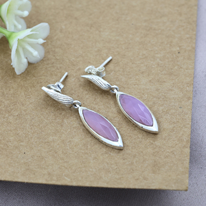 Pendientes de Plata de Ley 925 con Forma de Marquesa y Gema Rosa, Joyería Fina al por Mayor para Mujer - Product Image 1