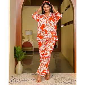 Conjunto de Cordón de Pana de Algodón Estampado Naranja Talla XS para Mujer Laurel - Product Image 2