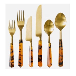 Wholesale Price Stainless Steel Flatware <b>Set</b> With Resin Handle PVD Gold Cutlery Home Hotel Restaurant Tableware <b>Spoon</b> <b>Fork</b> <b>Knife</b> - Product Image 6
