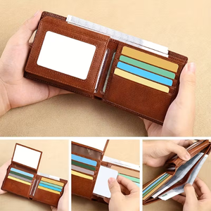 Cartera de Cuero Genuino |   Tarjetero y Porta Licencia de Conducir Unisex de Estilo Corto con Capa Superior Color Café, Estilo Vintage, Forro - Product Image 1