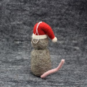 Ornement de Noël en forme de souris, jouet en peluche en laine avec chapeau de Père Noël, 5,5 cm, doux, pour la décoration de l'arbre, cadeau unisexe - Product Image 3