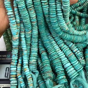 Cuentas de Turquesa Natural Lisas en Forma de Neumático de 6-10 mm, Cuentas de Piedra Preciosa de Turquesa en Forma de Rueda, Turquesa de Arizona para Fabricación de Joyas, 13 Pulgadas - Product Image 1