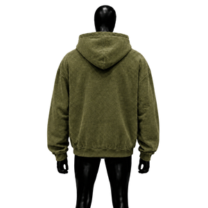 เสื้อฮู้ดซิปโอเวอร์ไซส์สีเขียวมะกอกสำหรับผู้ชาย ทรงปกติ ผ้าฝ้ายเฟรนช์เทอร์รี่ สวมใส่สบายๆ ในฤดูใบไม้ร่วง สไตล์โมเดิร์นสตรีท - Product Image 2
