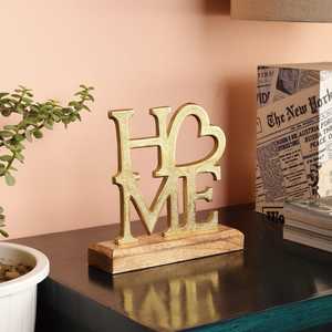 Home <b>Decor</b> Sculpture Gold Plated Wooden Stand Modern Farmhouse Tabletop Art Living Room Gift Handmade Love Theme - Product Image 5