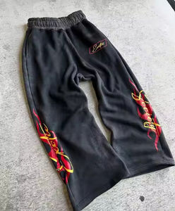 Pantalones de chándal acampanados personalizados con lavado ácido para hombre, 100% algodón, gruesos, con efecto descolorido por el sol, bajo con dobladillo sin rematar, estilo urbano casual - Product Image 2