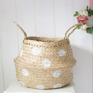 Handmade <b>Foldable</b> White Polka Dot Seagrass <b>Basket</b> <b>Foldable</b> - Multifunctional Home Storage Wholesale Made in Vietnam - Product Image 2