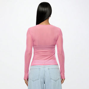 Camiseta de Manga Larga de Malla para Mujer, 100% Algodón, de Primera Calidad, Ajustada, Sexy, de Secado Rápido y Transpirable para Verano - Product Image 6