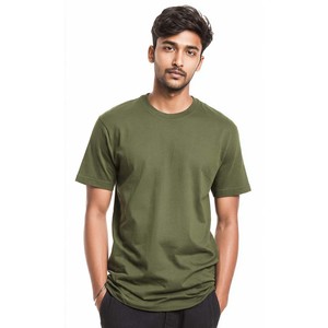T-shirts tendance pour hommes en jersey de coton 100% vert olive, coupe classique, manches courtes, col rond, couleur unie, style décontracté, teinture unie - Product Image 1