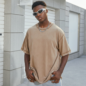 Vintage High Quality <b>Acid</b> Wash T-shirt Men 100% Cotton Knitted Oversized <b>Drop</b> Shoulder High Street Blank Quick Dry Feature Short - Product Image 3