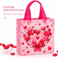 Sacs fourre-tout réutilisables en non-tissé avec imprimé bouquet de fleurs de cerisier et cœurs roses, pour la Saint-Valentin, logo personnalisé, vente en gros