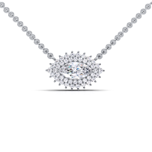 Collar con Colgante de Diamantes de Corte Marquesa con Doble Halo en Plata de Ley 925 - Product Image 1