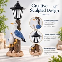 Nouvelle Statue Décorative d'Oiseaux Costiers : Deux Mouettes sur Poteau en Bois, Décoration de Jardin en Résine avec Accent Solaire