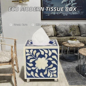 Boîte à mouchoirs en bois avec incrustations de os, artisanale, de designer, écologique, moderne, de luxe, décorative et pratique pour la maison - Product Image 2
