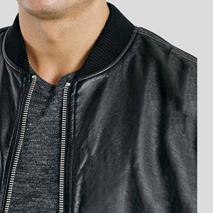 Blouson aviateur en cuir véritable noir pour homme, coupe ajustée, en peau de mouton souple, léger, style décontracté et urbain - Product Image 4