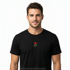 Custom T Shirt Manufacturer Mens Black Minimalist Rose Embroidery Graphic Tee High Quality Cotton <b>Tshirt</b> Wholesale Men Clothing - Product Image 1