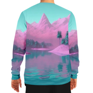 Sudadera de Sublimación de Alta Calidad con Estampado de Lago y Montaña Rosa, Cuello Redondo, Manga Larga, Estilo Casual, Corte Regular - Product Image 2
