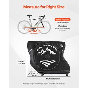 Borsa da Viaggio per Bicicletta con Chiusura TSA e Doppia Cerniera, Custodia Nera per Bici da Strada con Lunghezza Base 37-42, Copertura per Trasporto e Conservazione - Product Image 2