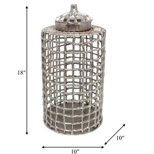 Midnight Muse Industrial <b>Metal</b> Tabletop Vase Handmade <b>Grid</b> Design Silver Finish - Product Image 4