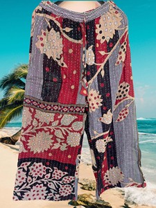 Pantalon unisexe indien bohème vintage Kantha en coton fait main, entièrement réversible, coupe large, idéal pour l'été, vente en gros - Product Image 3