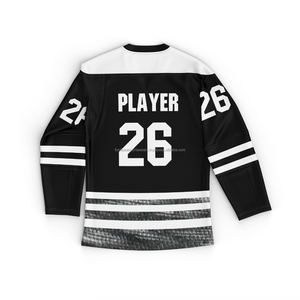 Maillot de hockey sur glace personnalisé noir et blanc pour homme, col en V, fermeture à nouer, manches longues, numéro d'équipe imprimé, uniforme - Product Image 6