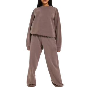 Conjunto Deportivo de Dos Piezas para Mujer, Sudadera con Capucha Marrón, Pantalones con Cintura Elástica, Ropa Casual de Estilo Informal - Product Image 2